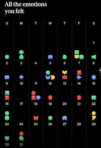 Screenshot of the app how we feel showing my emotions over a month