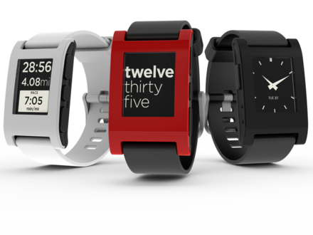 Photo showing three Pebble watches.